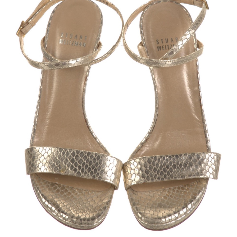Stuart Weitzman Gold Python Leather Sandal Heels - image 3